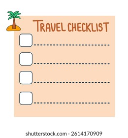 Travel checklist with palm. Beige travel check list.