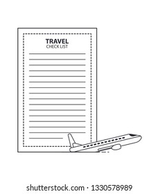 Travel Checklist with the plane in the bottom corner on a white background.