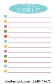 Travel checklist template. Minimalistic, simple, bright. A4.