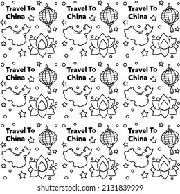 Travel to China doodle seamless pattern vector design. Lantern, Panda and noodle are identic icon with China.