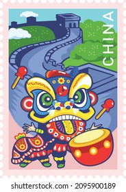 Travel to China Poster Design, Postage Stamp, Sticker, Banner. 