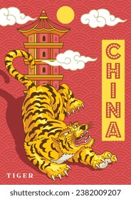 Travel to China poster design, postage stamp, sticker, and banner