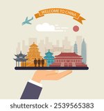 Travel to China. A tourist symbol with the sights of China