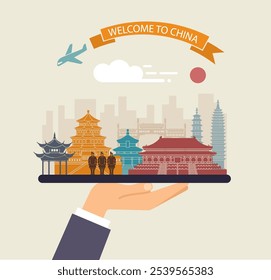 Travel to China. A tourist symbol with the sights of China