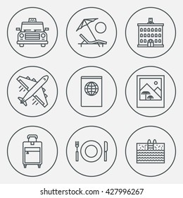 Travel Circle Round Icon Set. Line Design Vector Illustrations.