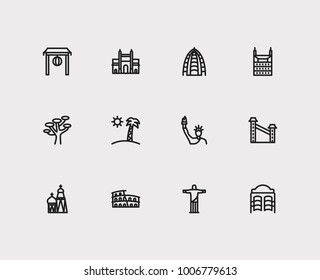 Travel city series. Symbol of country honk kong, new york, abu dhabi city icon. Isolated vector illustration of monument, china, castle icon for app mobile web logo UI design.