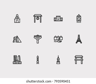 Travel city series. Symbol of country germany, london, las vegas city icon. Isolated vector illustration of bogota, las vegas, castle icon for app mobile web logo UI design.