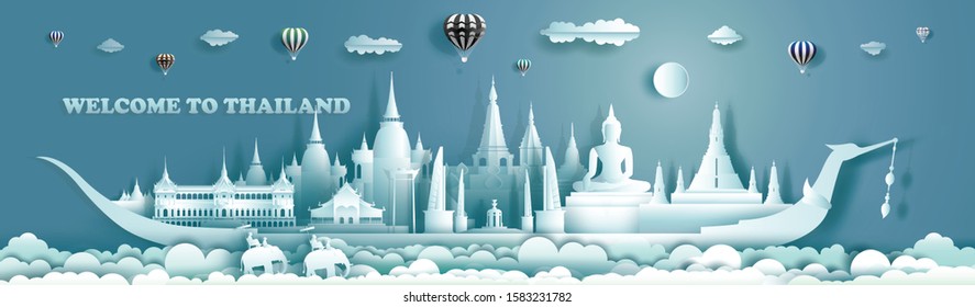 Travel city in Thailand top world famous palace and castle architecture. Tour landmark of Ayutthaya and Chiang Mai. Modern business brochure design for advertising, tour, travel.Vector illustration.