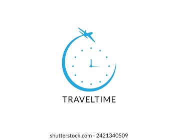 TRAVEL Clock logo. Stopwatch time logo . Simple design on white background.