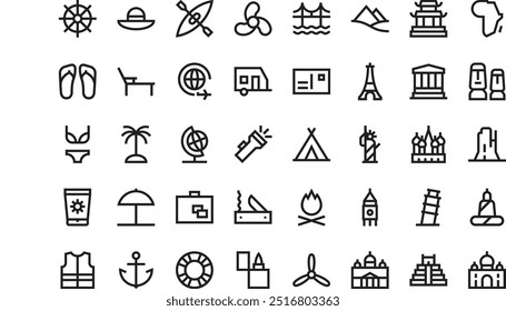 Travel Collection Icons Hochwertige Vektorsymbol-Kollektion mit editierbarem Strich. Ideal für professionelle und kreative Projekte.