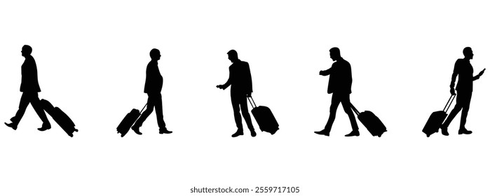 Travel collection set with suitcase silhouette vector. Vector black silhouette