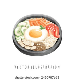 Colección de viajes, Corea del Sur, Bibimbap, Elemento de acuarela Ilustración vectorial