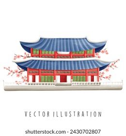 Travel Collection, South Korea, Gyeongbokgung, Watercolor Element Vector Illustration