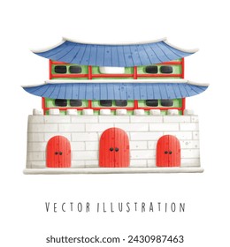 Colección de viajes, Corea del Sur, Gyeongbokgung, Elemento de acuarela ilustración vectorial