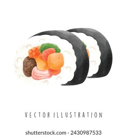 Colección de viajes, Corea del Sur, Kimbap, Elemento de acuarela Ilustración vectorial