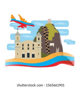 Travel to Colombia. Guatape mountain landscape - Vector illustration