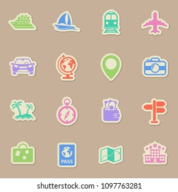 travel color vector icons on paper stickers