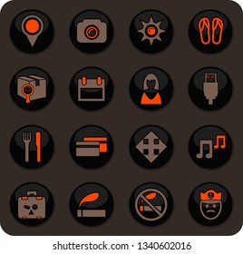 Travel color vector icons on dark background for user interface design