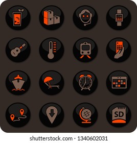 Travel color vector icons on dark background for user interface design