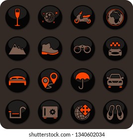 Travel color vector icons on dark background for user interface design