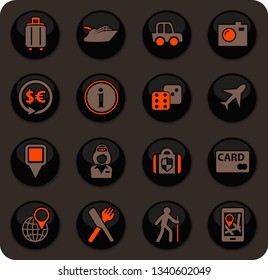Travel color vector icons on dark background for user interface design