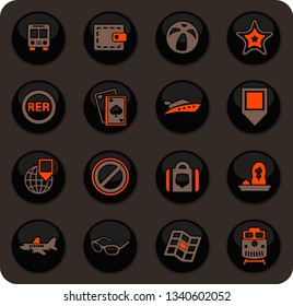 Travel color vector icons on dark background for user interface design