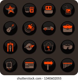 Travel color vector icons on dark background for user interface design