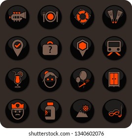 Travel color vector icons on dark background for user interface design