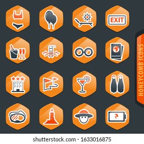 Travel color vector icons on dark background for user interface design