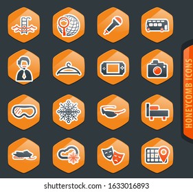 Travel color vector icons on dark background for user interface design