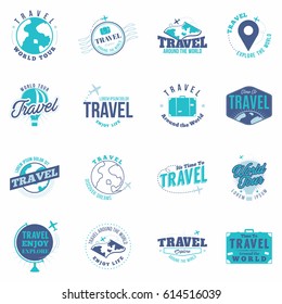 Travel colored  badges set. Collection of vintage travel labels, logo, stickers. Isolated. Vector.