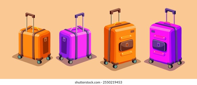 Ilustración vectorial de diseño apilado de maletas coloridas para viajes, Días festivos, viajes. Diseño de maletas para vacaciones. Ilustración vectorial plana.