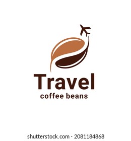 Combinación de viajes grano de café en blanco de fondo,diseño de logotipo vectorial como editable