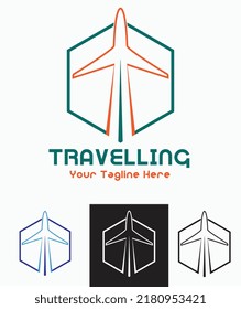 travel company logo airplane fly in sky polygon icon symbol travel agency vector logo template vacation plan holiday