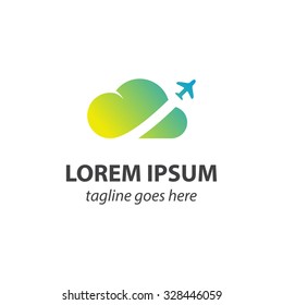 Travel company logo design template. plane flying through clouds. vector logo design template for airlines company or travel agencies