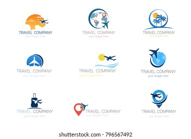 Travel Company Logos Set Template Tourism Agency Collection Of Banner Design Vector Illustration