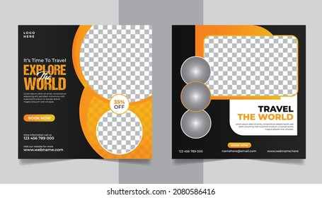 Travel Company Promotion Social Media Post Or Travelling Business Holiday Tour Advertisement Banner, Square Flyer Template.