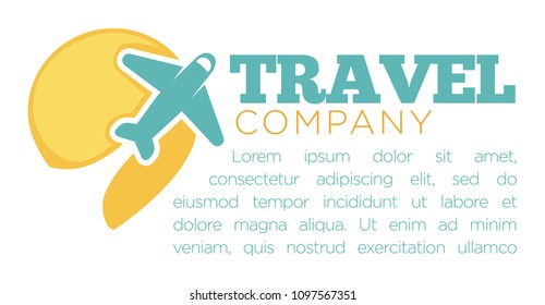 Travel company promotional banner with airplaine and sample text