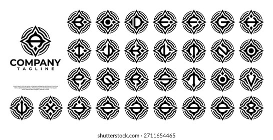 Travel compass initial letter A-Z logo set