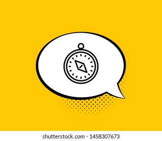 Travel compass line icon. Comic speech bubble. Trip sign. Holidays symbol. Yellow background with chat bubble. Travel compass icon. Colorful banner. Vector