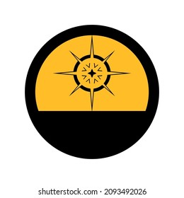 Travel compass sign, black and yellow colors, round sign a white background, vector illustration