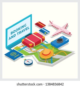 Travel composition with equipment and clean background.-Vector