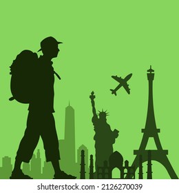 Travel composition with famous landmarks