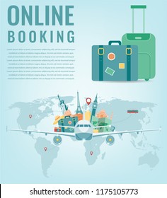 Travel composition with famous world landmarks. Travel and Tourism. Concept website template. Vector illustration Travel composition with famous world landmarks. Travel and Tourism. Concept website template. Vector illustration