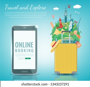 Travel composition with famous world landmarks. Travel and Tourism. Concept website template. Vector illustration