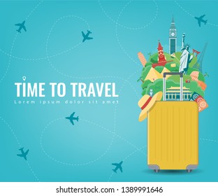 Travel composition with famous world landmarks. Travel and Tourism concept. Vector illustration