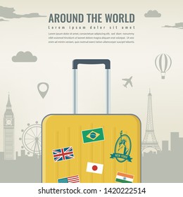 Travel composition with famous world landmarks. Travel and Tourism. Concept website template. Vector illustration