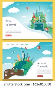 Travel composition with famous world landmarks. Travel and Tourism. Concept website template. Vector