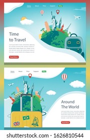 Travel composition with famous world landmarks. Travel and Tourism. Concept website template. Vector