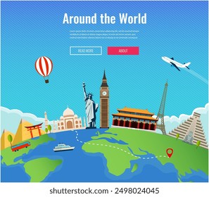 Travel composition with famous world landmarks. Vector Illustration